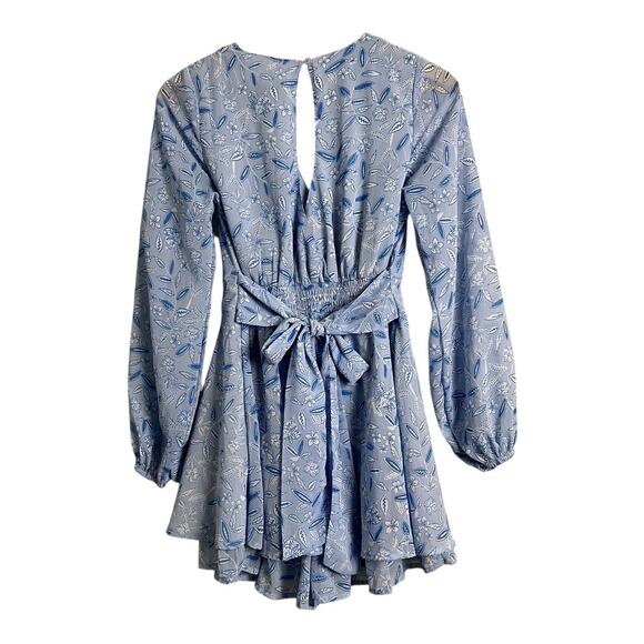 Japna Blue Floral Womens Jumpsuit Romper Playsuit M Medium Ruffled Belted - Picture 5 of 6